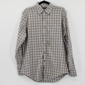 Maker & Company Size Medium Plaid Button Down Shirt Purple Green Brown Cotton